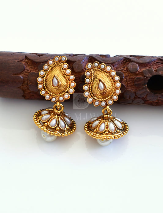 Antique gold Pearl Mango Necklace Set With Tikka dj-16707