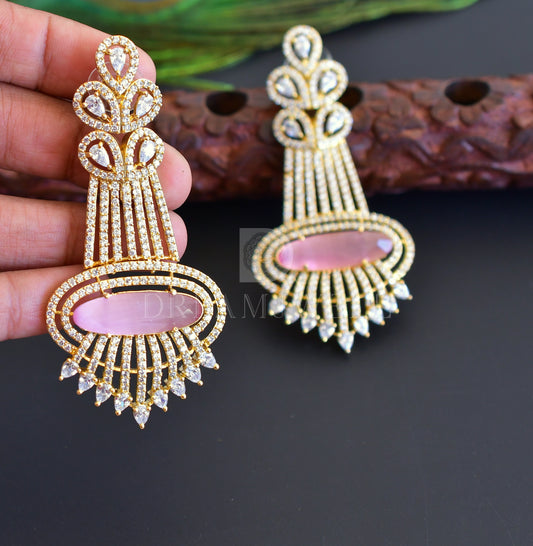 Gold tone baby cz pink Long designer Earrings dj-30977