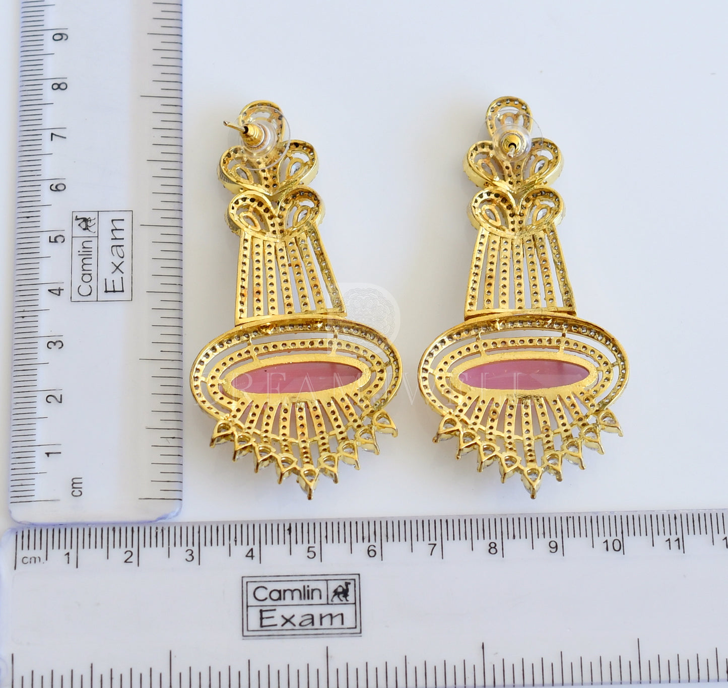 Gold tone baby cz pink Long designer Earrings dj-30977