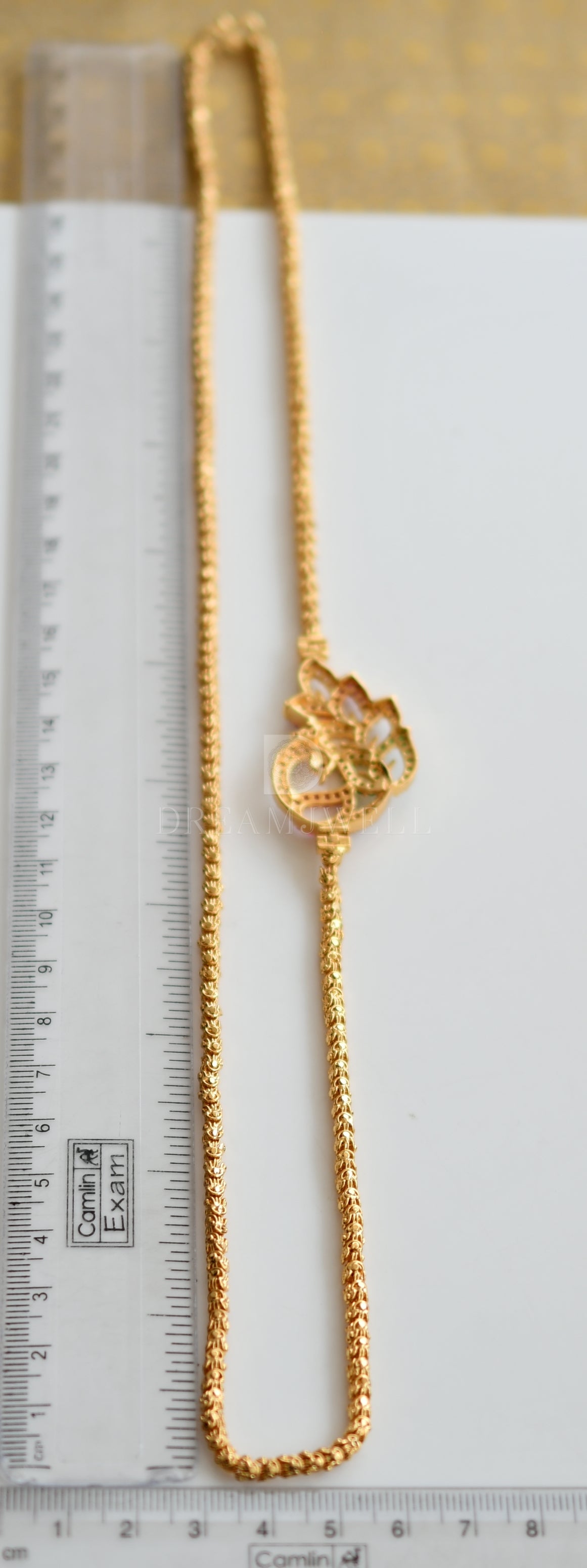 Gold tone cz ruby-green peacock mugappu chain dj-07465