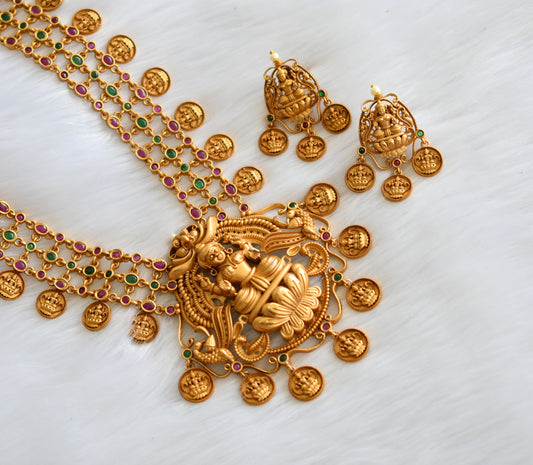 Matte finish kemp-green Lakshmi coin haar set dj-31121