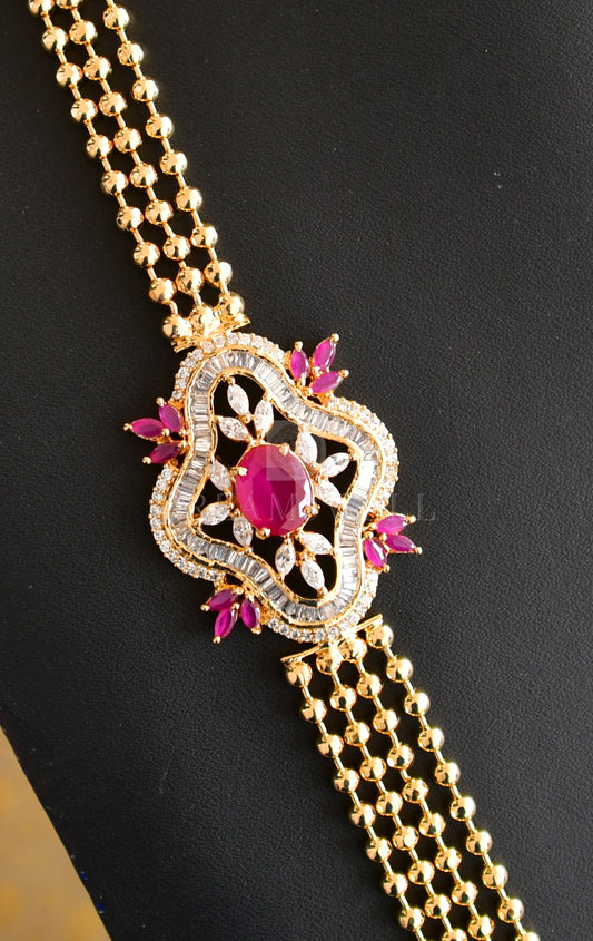 Gold tone cz-ruby multilayer short haar dj-09346