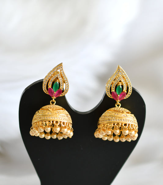 Gold tone cz-ruby-emerald -white jhumkka dj-02205