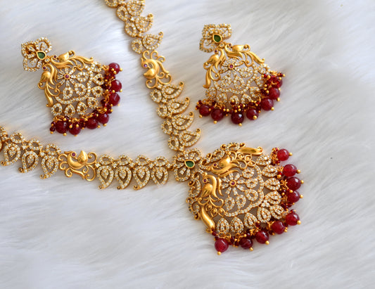 Matte finish cz ruby-green agates peacock haar set dj-31639