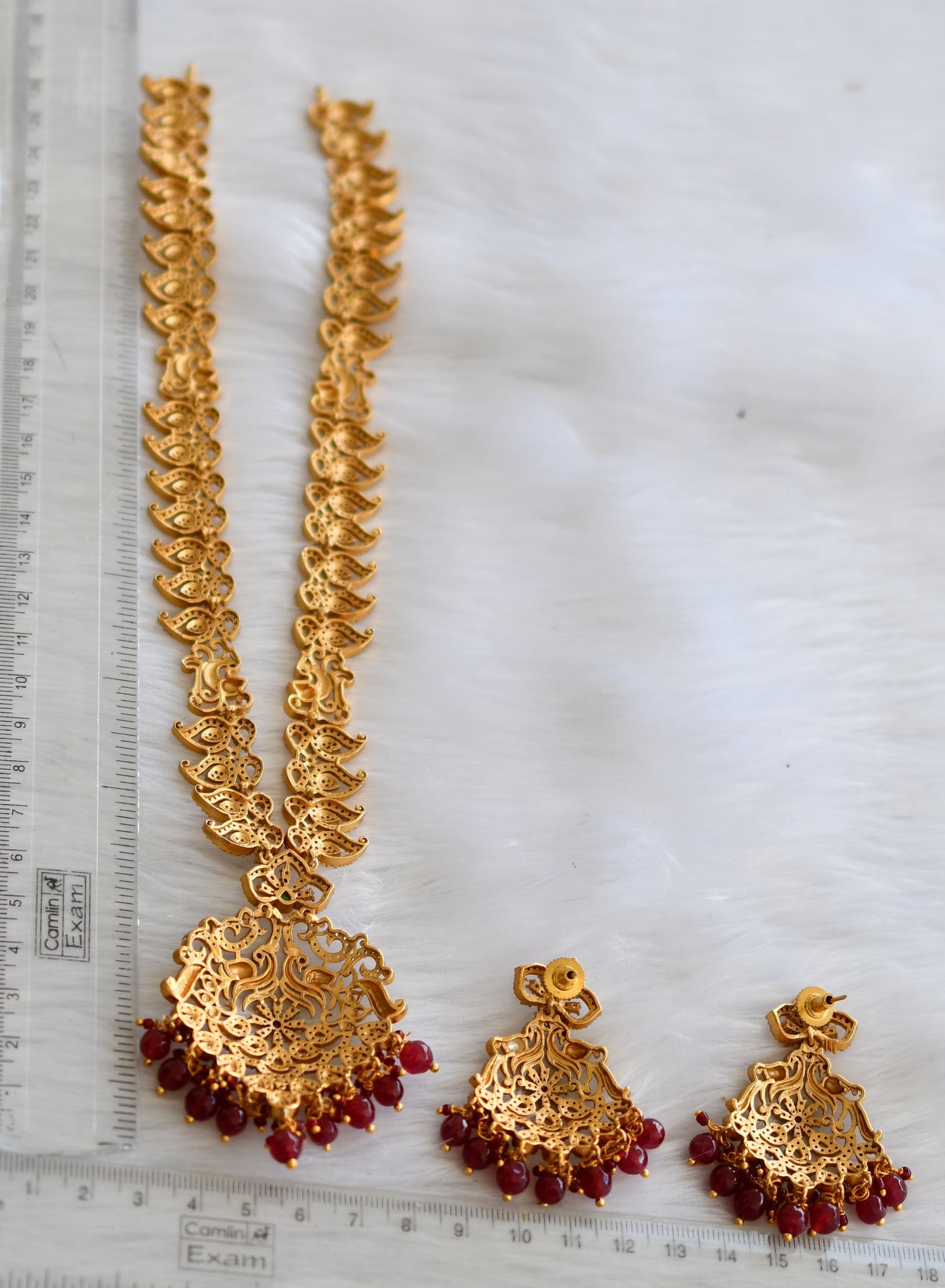 Matte finish cz ruby-green agates peacock haar set dj-31639