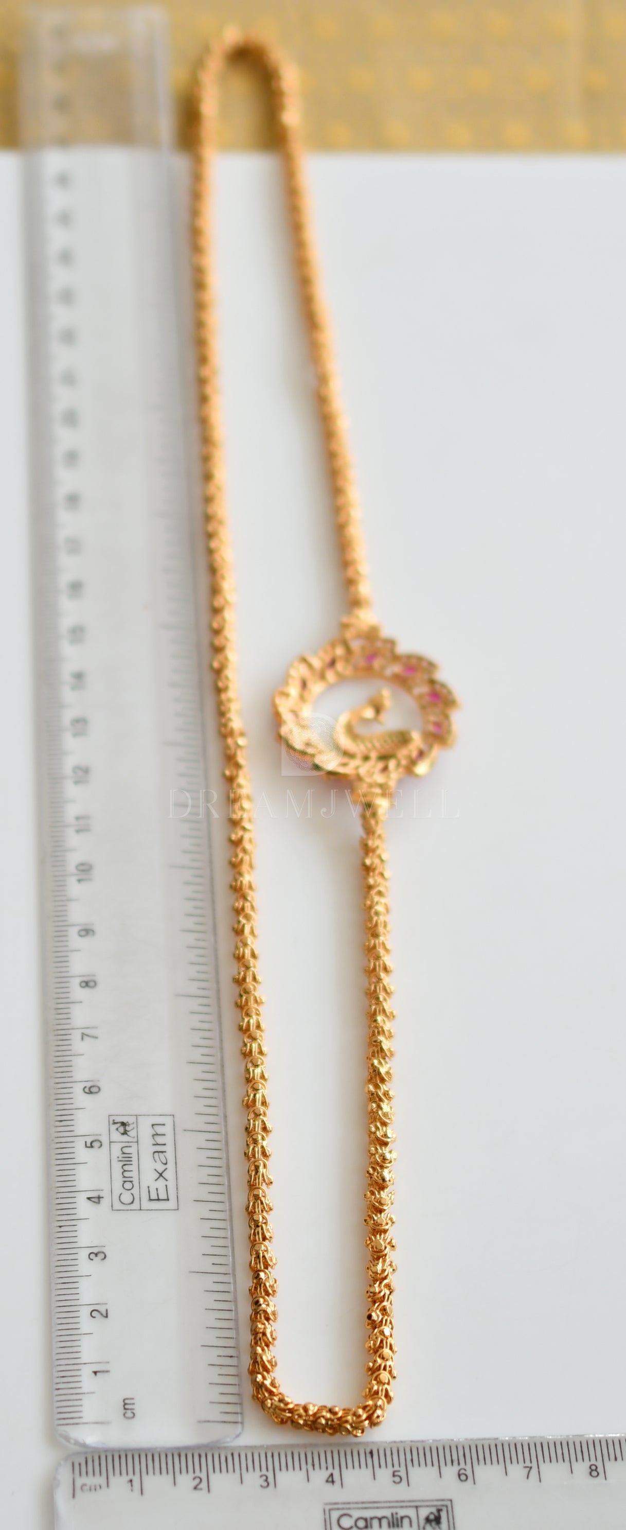 Gold tone Ruby-emerald Peacock Mugappu Chain dj-11707