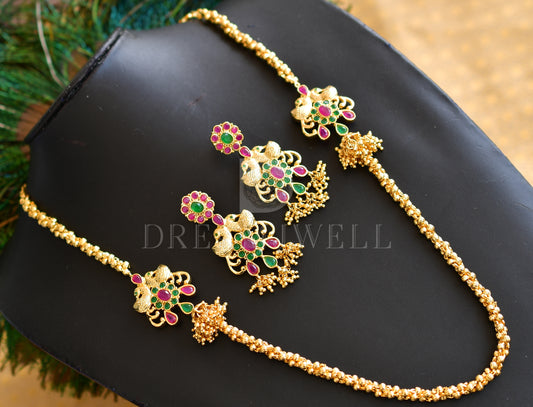 Gold tone ruby-emerald mugappu set dj-03234