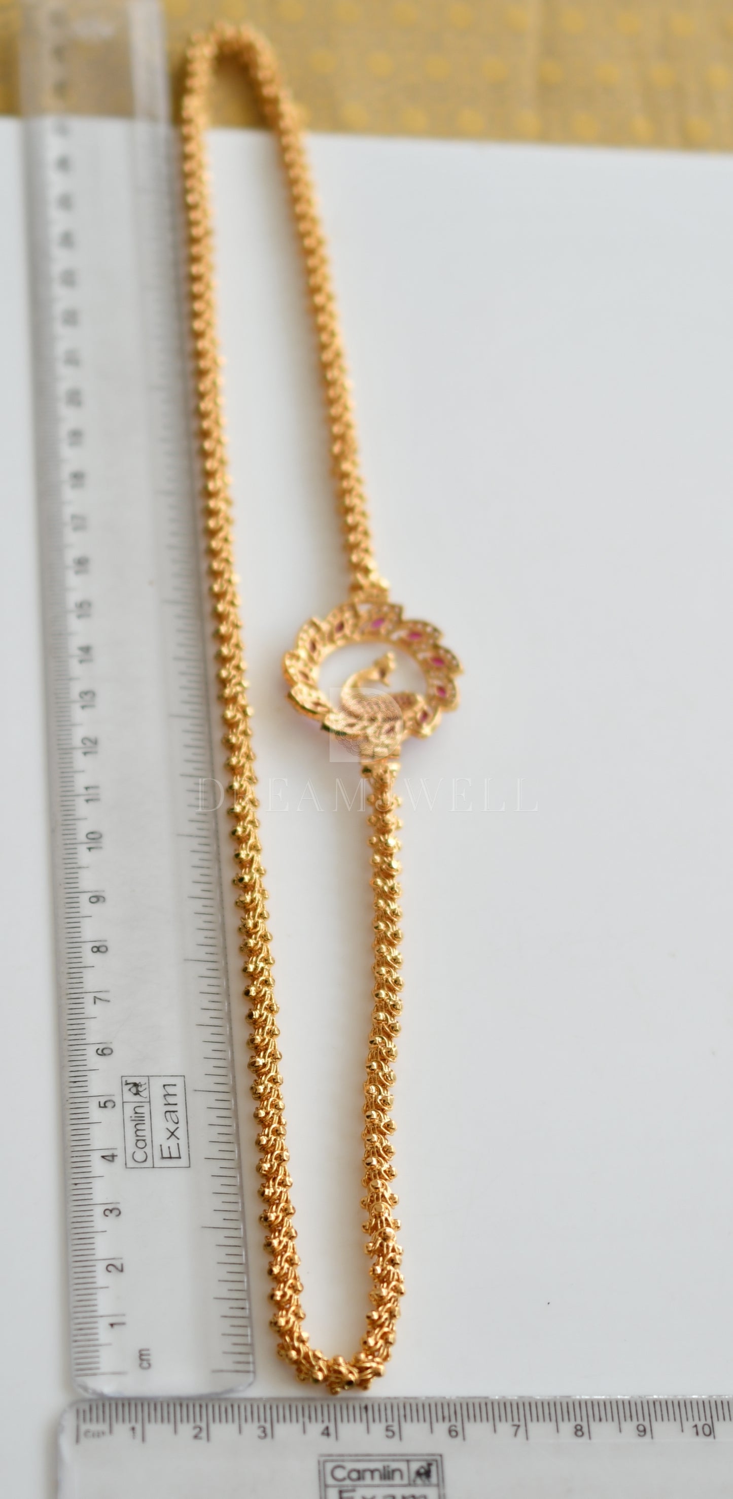 Gold Plated Cz-ruby Peacock Mugappu Chain dj-11709