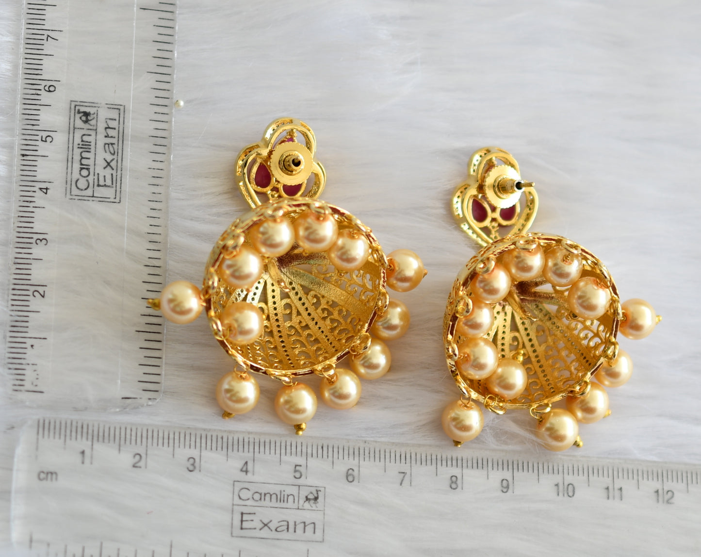 Gold plated cz white-ruby huge jhumkka dj-02215