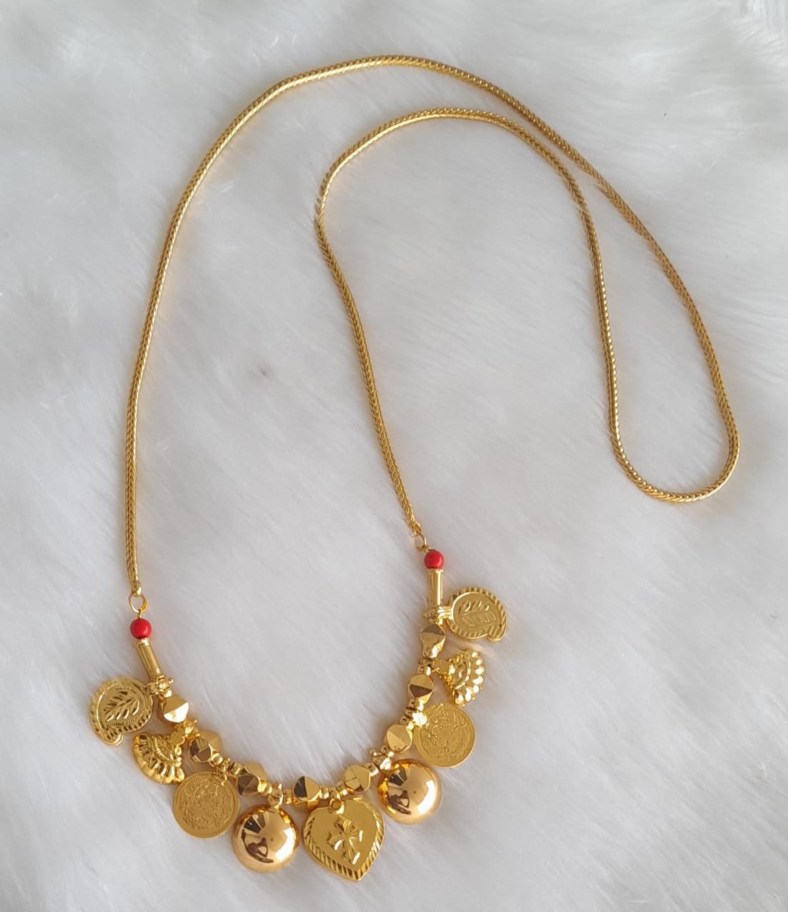 Gold tone cross bottu mangalyam with coral beads DJ-38844