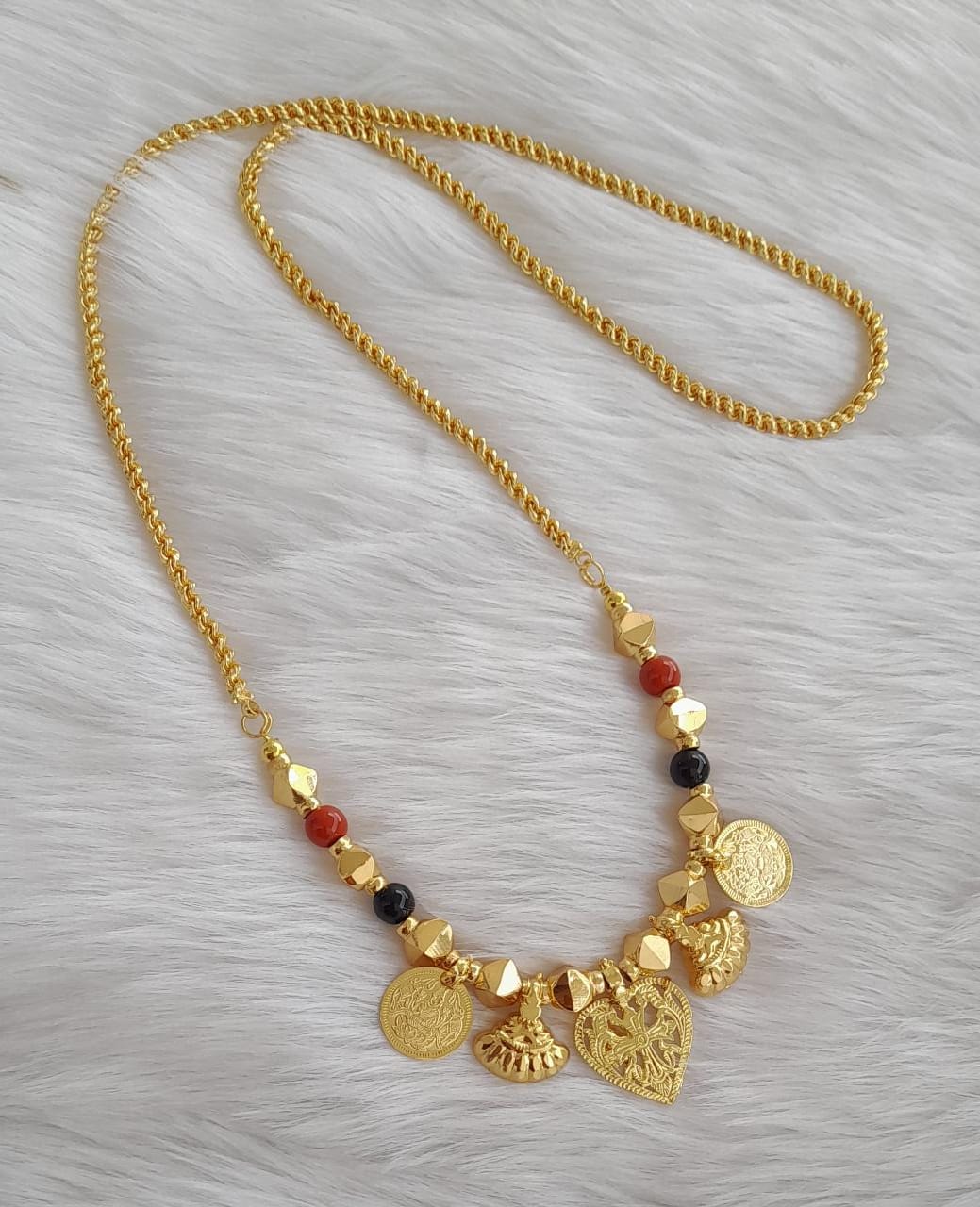 Gold tone black-coral beads lakshmi coin heart christian cross mangalyam dj-39802