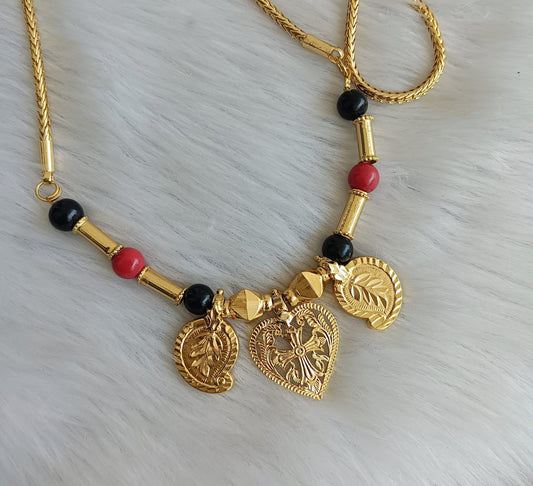 Gold tone black-coral beads mango Cross 30 inches chain mangalyam dj-41897