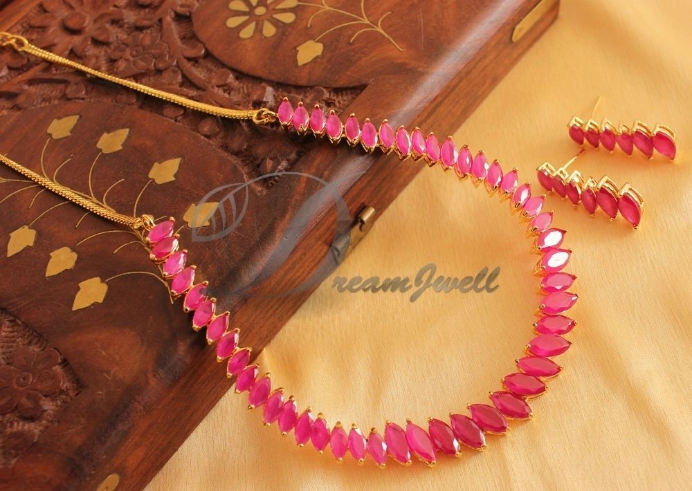 DREAMJWELL Gorgeous Gold Tone Ruby Necklace Set-dj06441 – dreamjwell