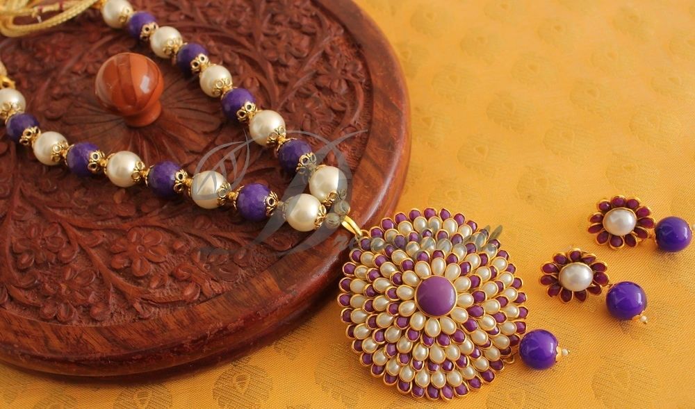 Gold Tone Purple-pearl Pachi beaded Necklace Set-dj09658