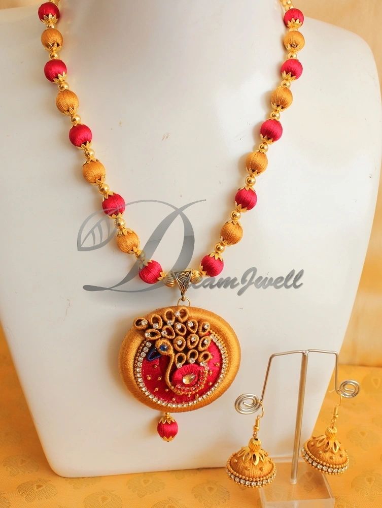 Gold Necklace Red Silk Thread Necklace Jeweljunk Gold Plated