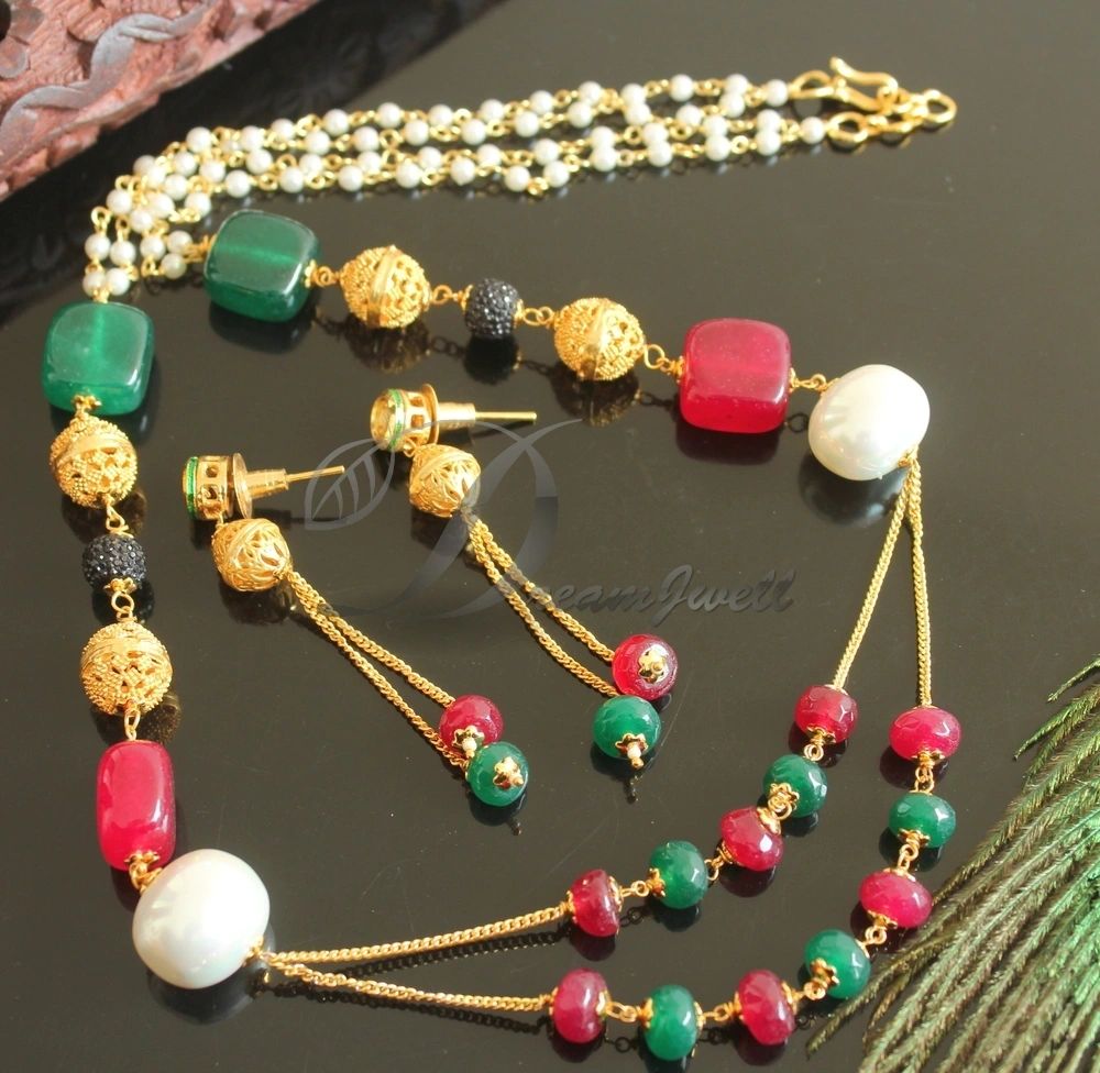 Ruby emerald sale pearl chains