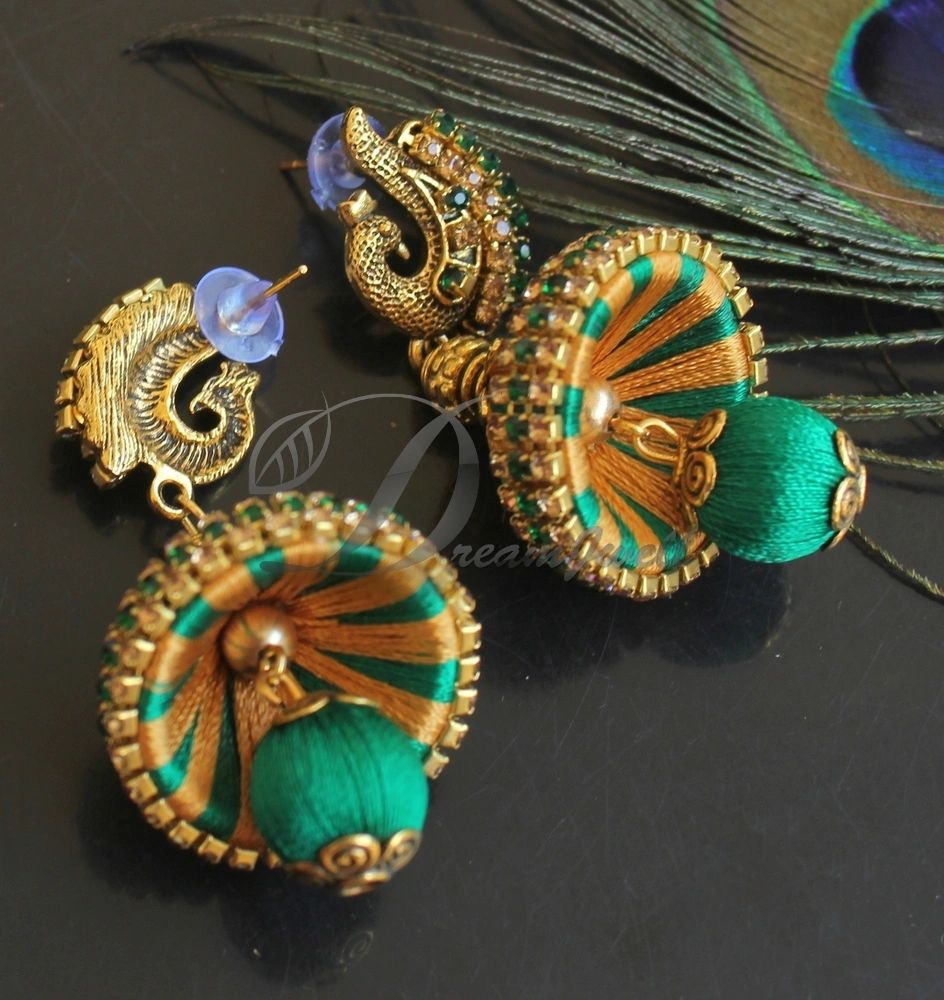 Update More Than 77 Silk Thread Peacock Design Earrings Super Hot