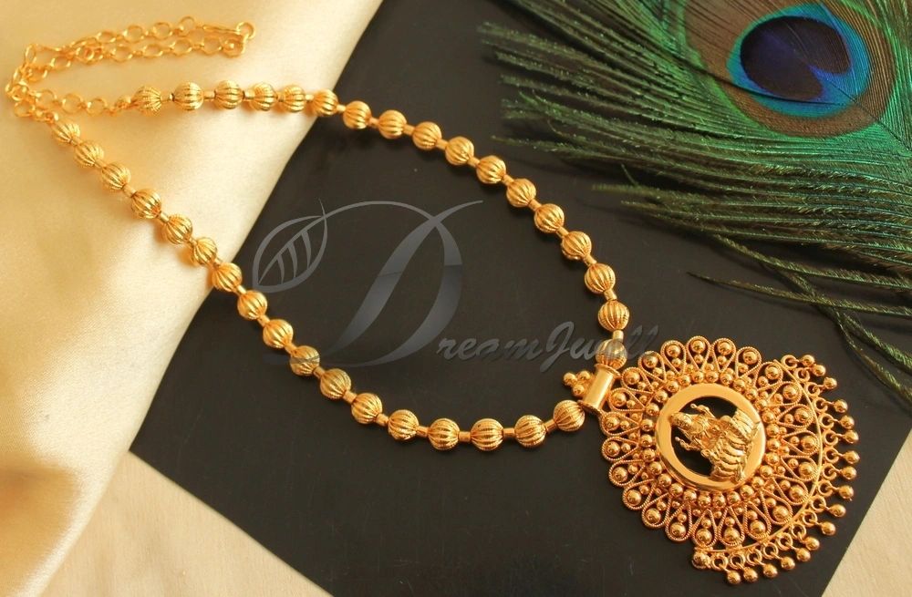 DREAMJWELL - Gold tone red beads Lakshmi designer necklace set dj