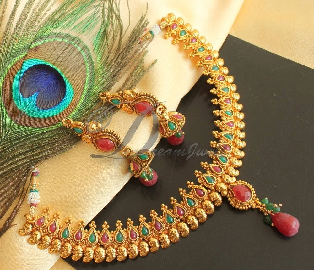 DREAMJWELL Beautiful Antique Ruby-emerald Designer Necklace Set