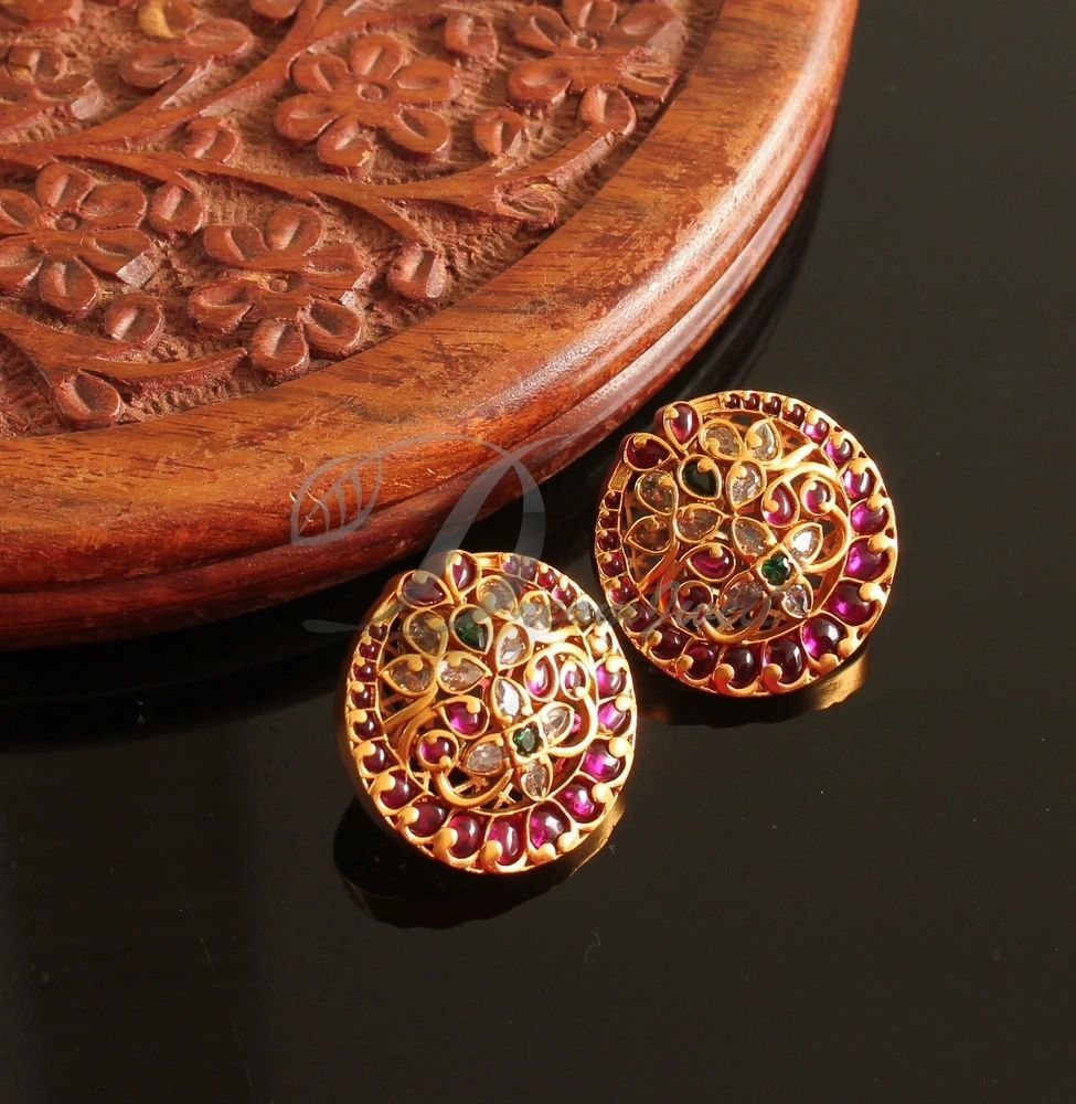 Matte Finish Kemp-green Round Big Stud/Earrings DJ27114