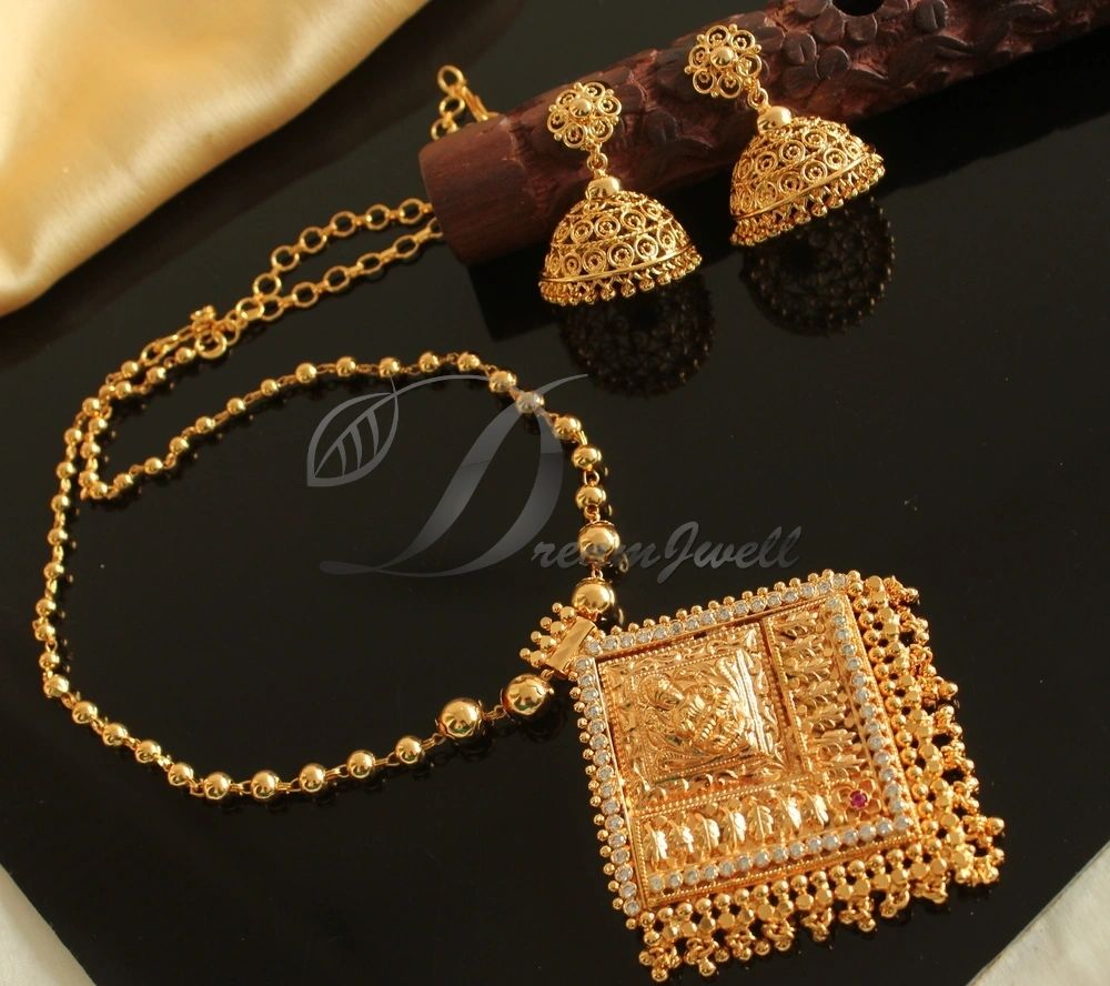 DREAMJWELL - Gold tone red beads Lakshmi designer necklace set dj