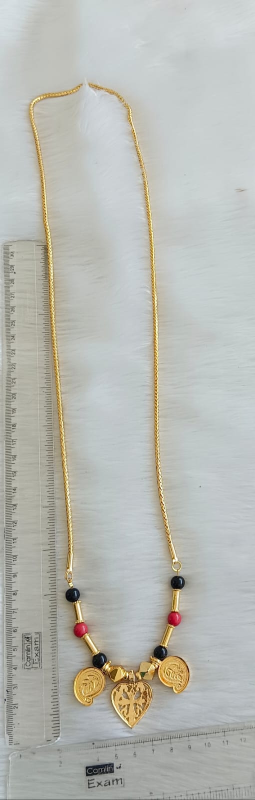 Gold tone black-coral beads mango Cross 30 inches chain mangalyam dj-41897
