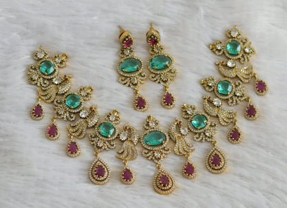 Antique cz pink-sea green peacock victorian necklace set dj-47994