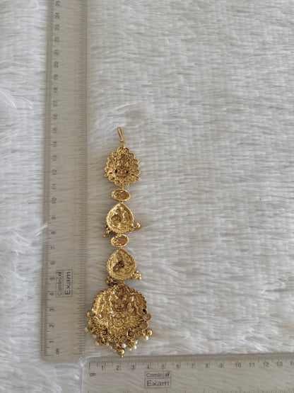Antique gold tone cz white lakshmi peacock tikka dj-52058