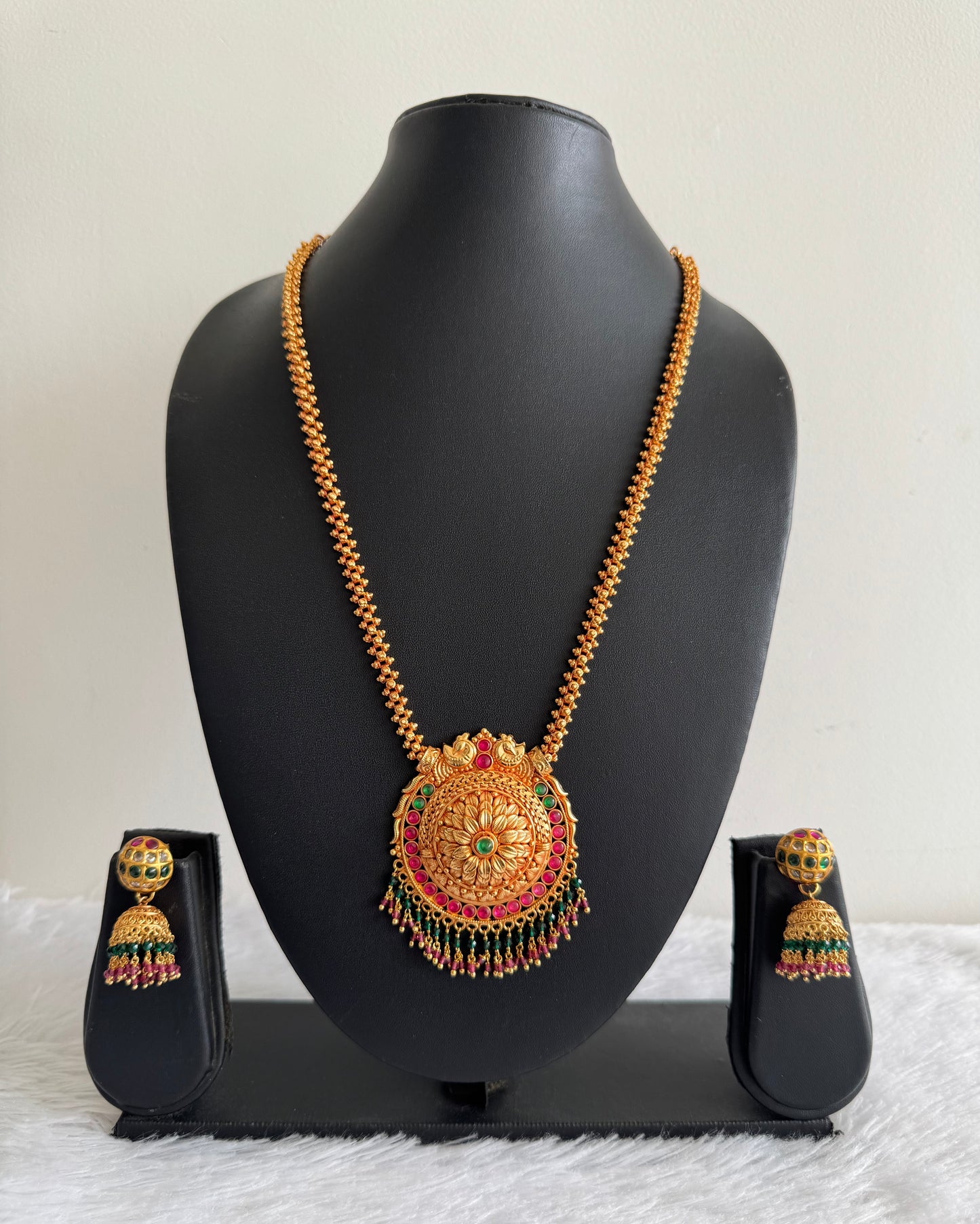 Gheru finish Kemp-green peacock necklace set dj-52207