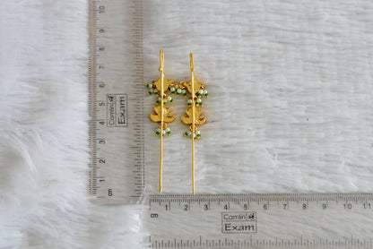 Gold tone pink-green-white kundan jadau flower bugadi needle earrings dj-52455