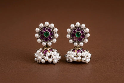 Black finish precious kemp-green pearl jhumkka dj-52521