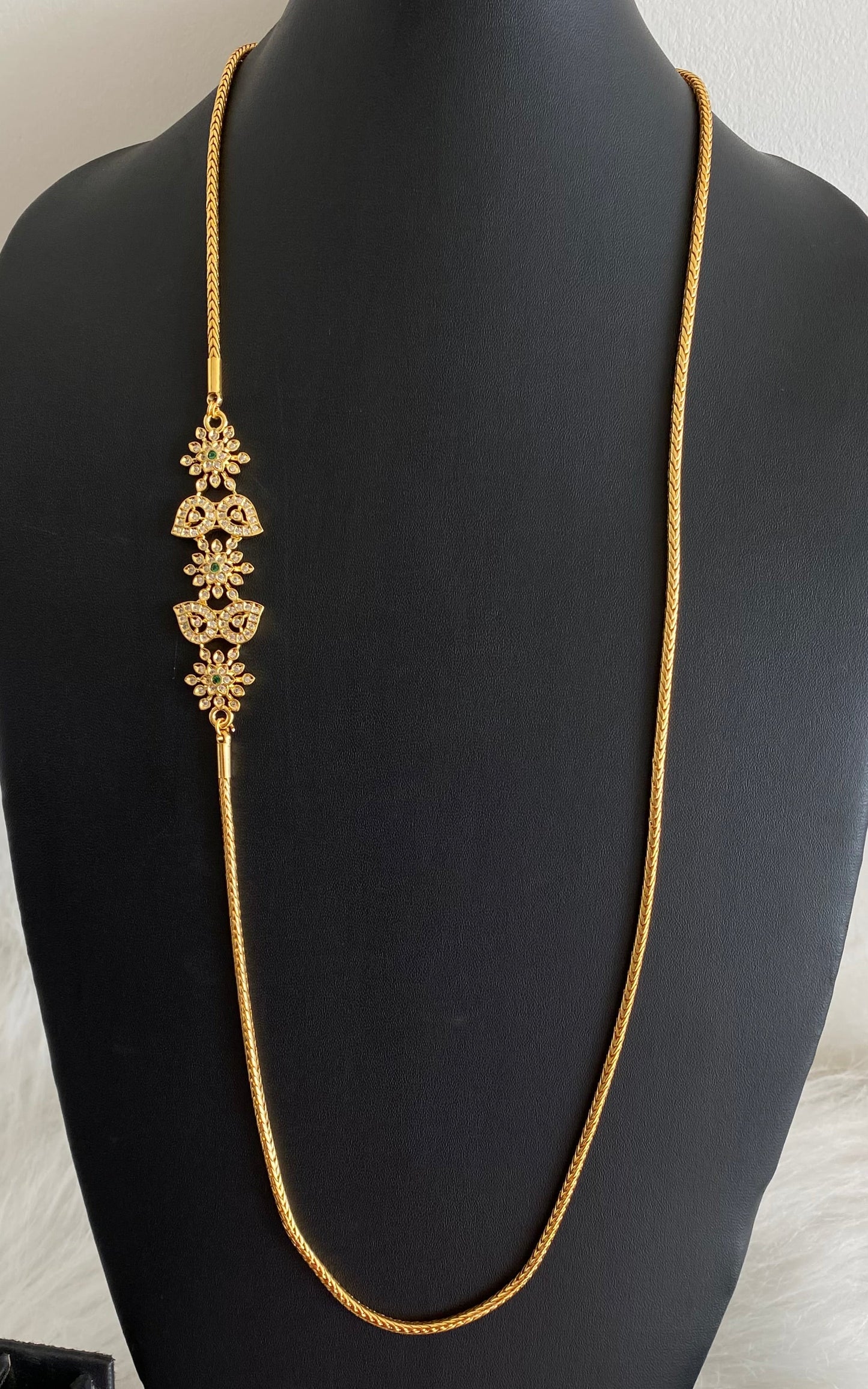 Gold tone white-green stone mango flower 30 inches mugappu chain dj-54422