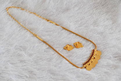 Gold tone kerala style ruby lakshmi coin necklace set dj-52682