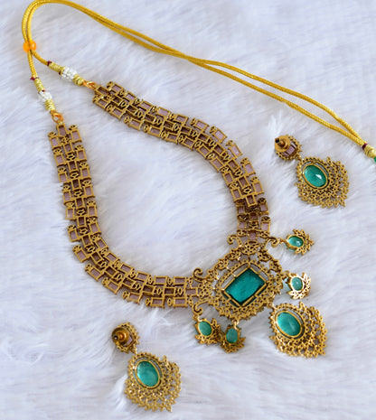 Antique gold tone cz baby pink- green necklace set dj-53019