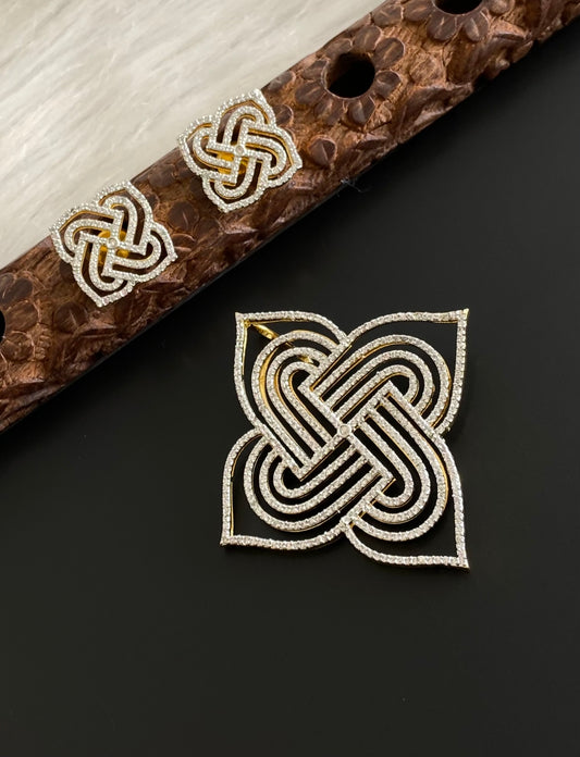 Two tone cz white rangoli pendant set dj-54309