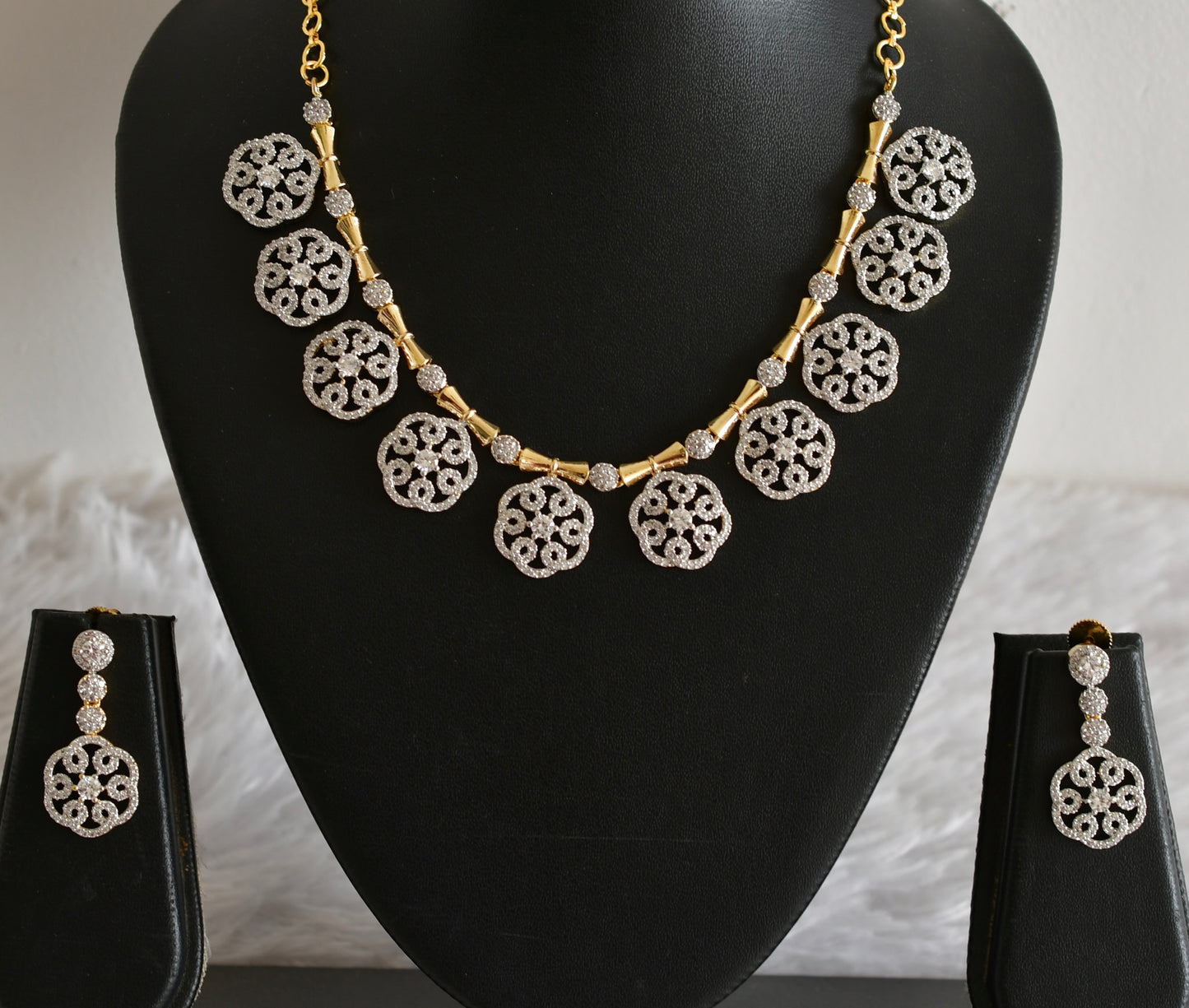 Two tone white flower necklace set dj-51977