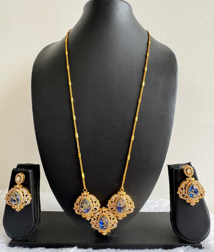 Antique gold tone blue-gold fire stone long chain set dj-51093