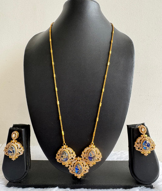 Antique gold tone blue-gold fire stone long chain set dj-51093