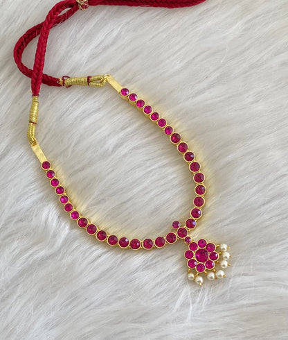 Gold tone AD balaji/rani pink stone attigai necklace dj-54601