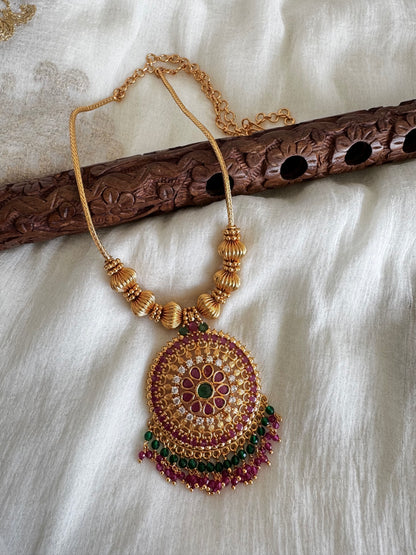 Gold Tone cz pink-green bead peacock necklace Dj-52620