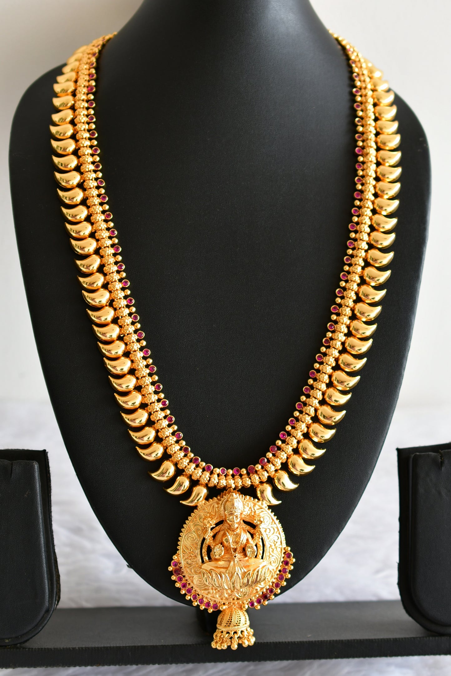 Gold look alike kerala style AD pink lakshmi mango haar dj-51954