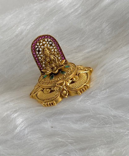 Antique gold tone kemp-green lakshmi peacock kumkum box dj-54454