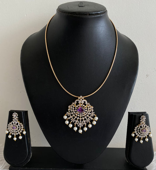 Two tone cz white-purple pearl pendant set with kanti necklace dj-54244