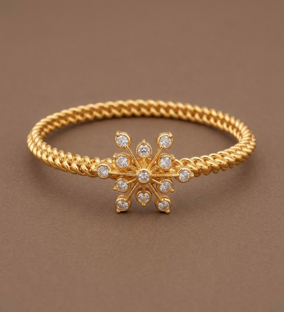 Gold tone AD white stone flower kada/bangle(2.8) Dj-53889