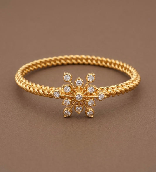 Gold tone AD white stone flower kada/bangle(2.10) Dj-53890