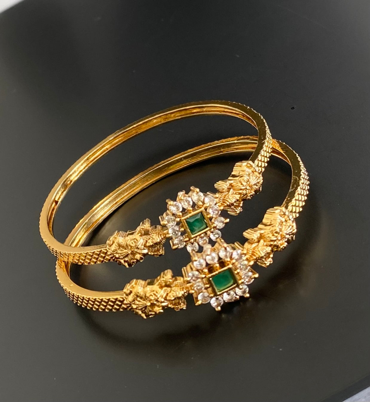 Antique gold tone white-green lakshmi kada type bangles(2.4) dj-53598