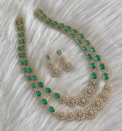 Two tone cz peacock green stone double layer short haar set dj-54411