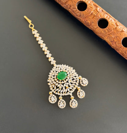 Two tone cz-emerald oval stone tikka dj-51367