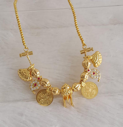 Gold tone 30 inches rope chain with pink-white stone mango lakshmi coin thiru mangalyam dj-46874