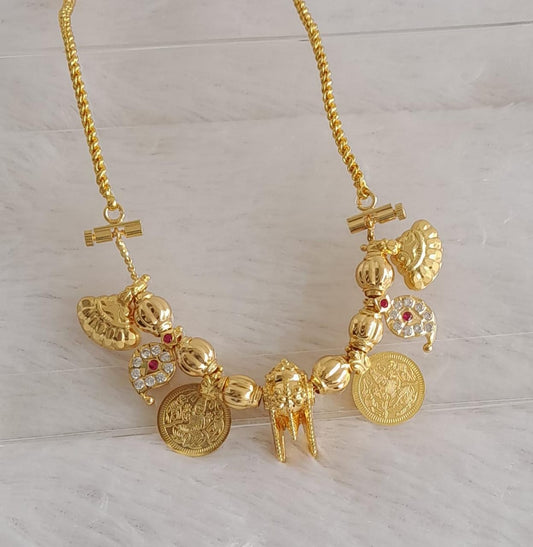 Gold tone 30 inches rope chain with pink-white stone mango lakshmi coin thiru mangalyam dj-46874